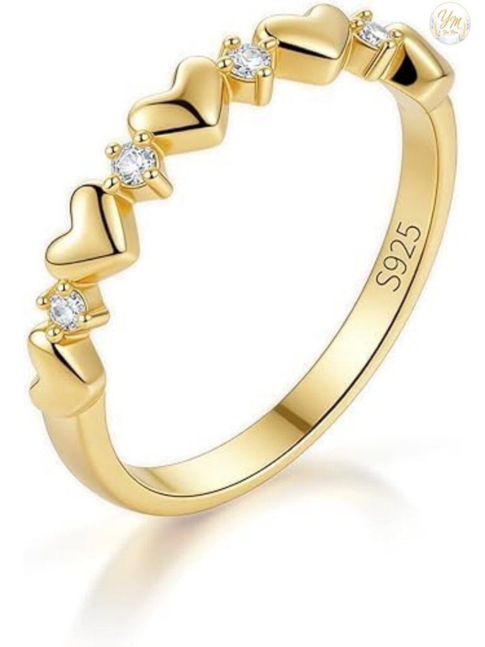 14K Gold Plated Sterling Silver CZ Stacking Heart Ring